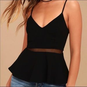 Keen Interest Black Mesh Peplum Top